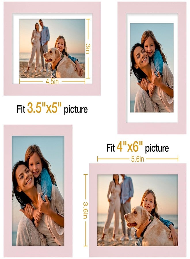 Vittanly مجموعة إطارات صور فيتانلي 4×6، 4 قطع، لعرض صور مقاس 3.5×5 مع إطار داخلي أو 4×6 بدون إطار داخلي، إطارات صور صغيرة للعرض على الحائط أو الطاولة، مصنوعة من خشب هندسي مع زجاج شبكي مقاوم للكسر، لون وردي فاتح - Image 5